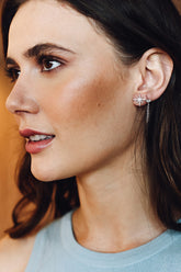 Silver Chain Earring, White Rhodium, Premium Cubic Zirconia  + Give Joy Gift